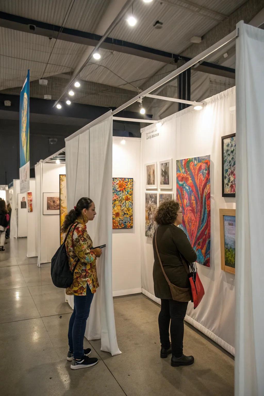 A neat and professional art display featuring a light-toned backdrop.