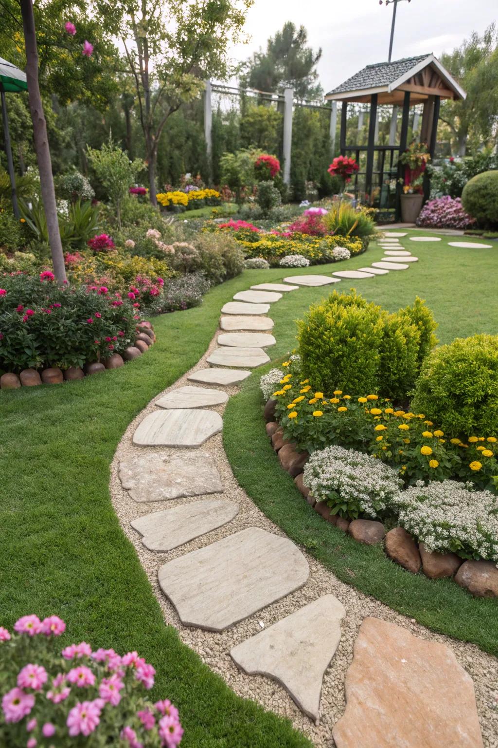 Delightful pathways enhance the charm of your artificial grass garden.