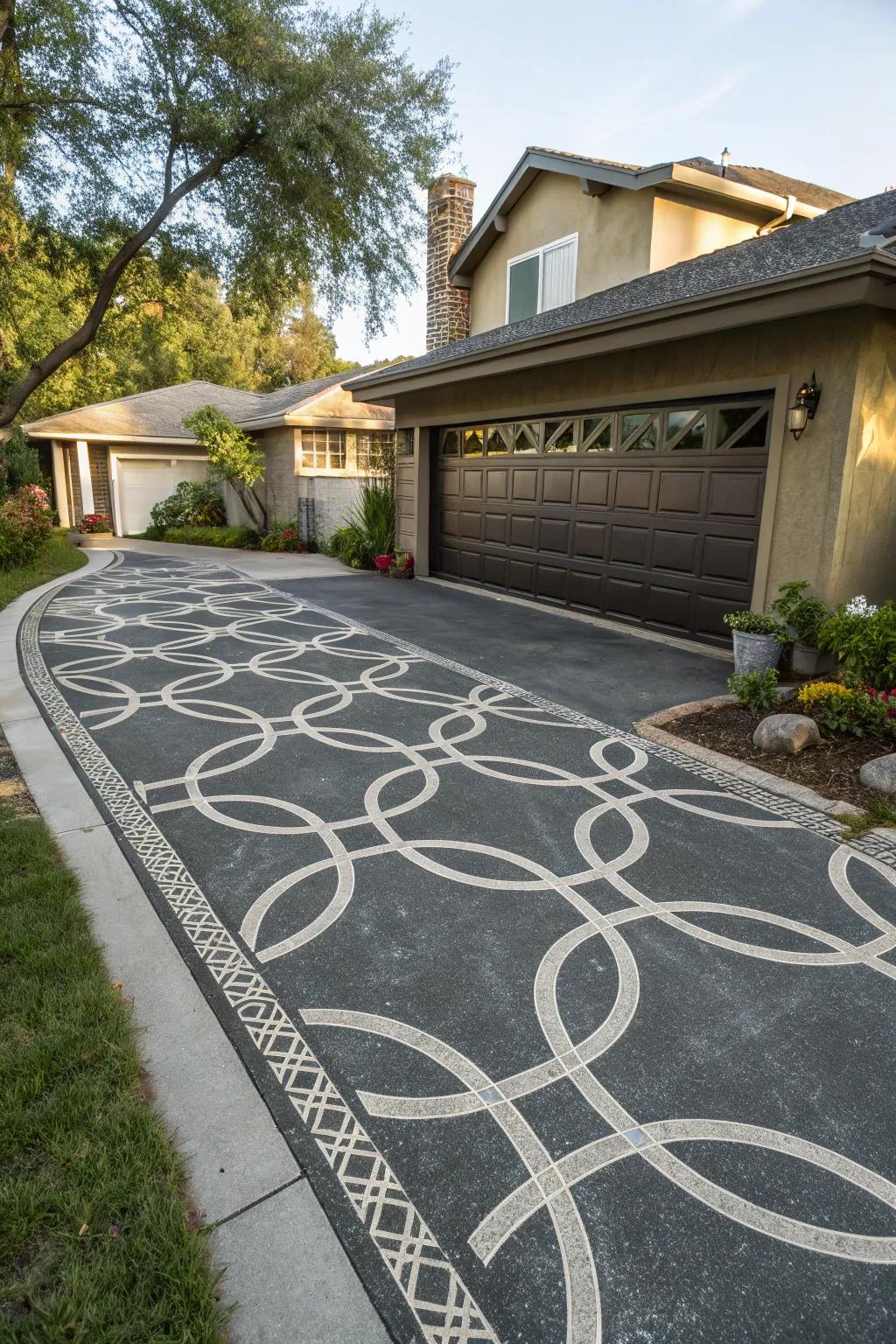 Complex patterns transform simple tar into an artistic creation.