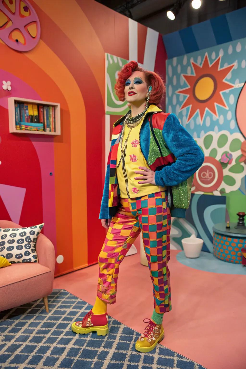 Enter a comic book environment with a handcrafted graphic novel attire.