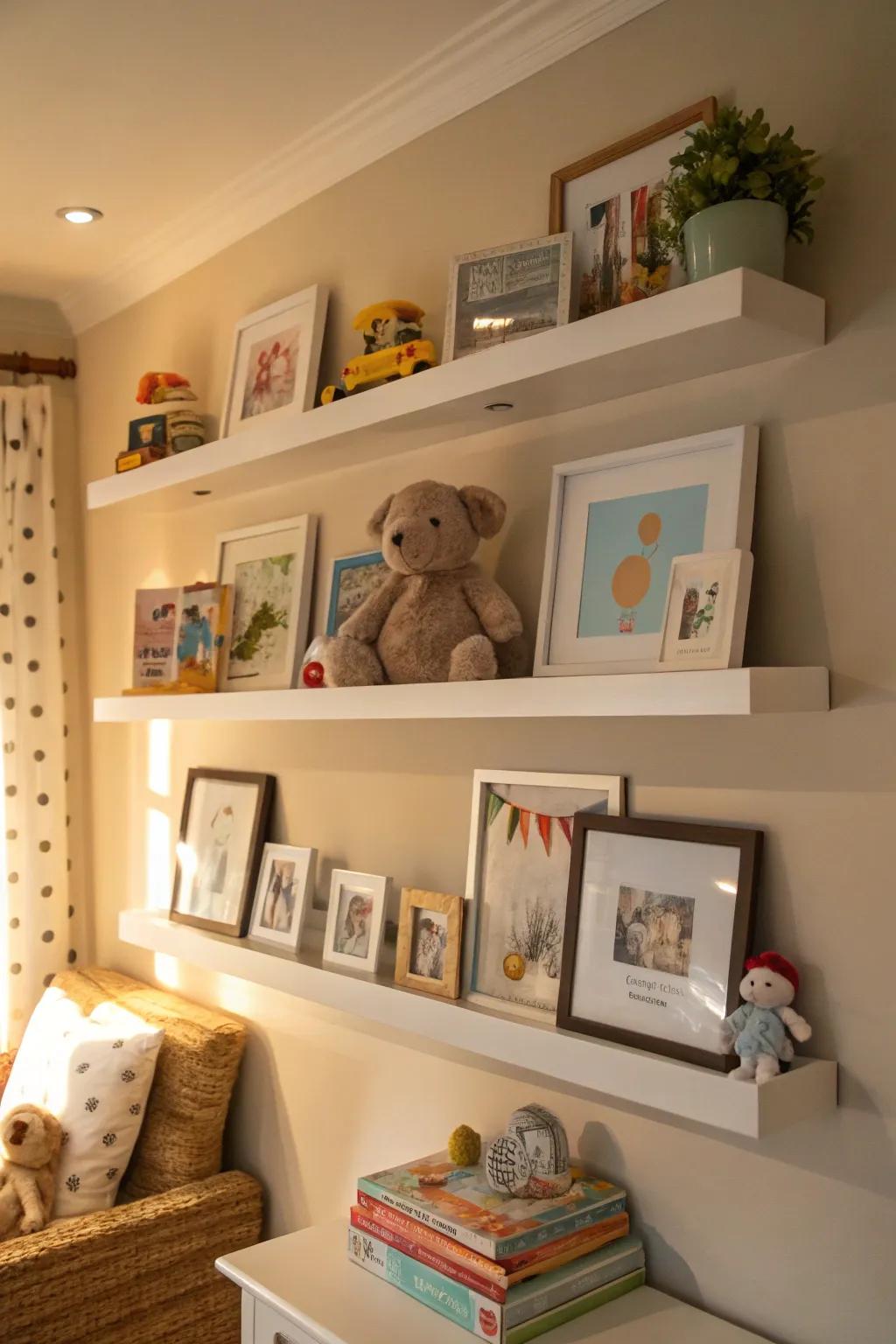Hanging ledges provide an adaptable means to present infant memories.
