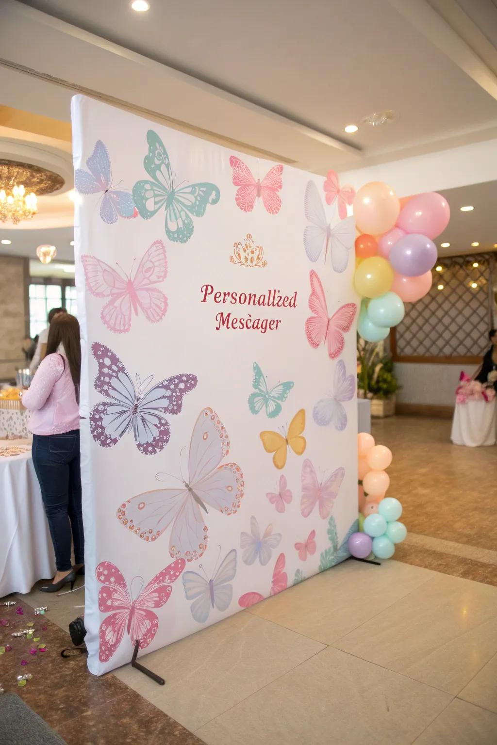 A beautifully designed butterfly-themed backdrop, perfect for taking pictures.