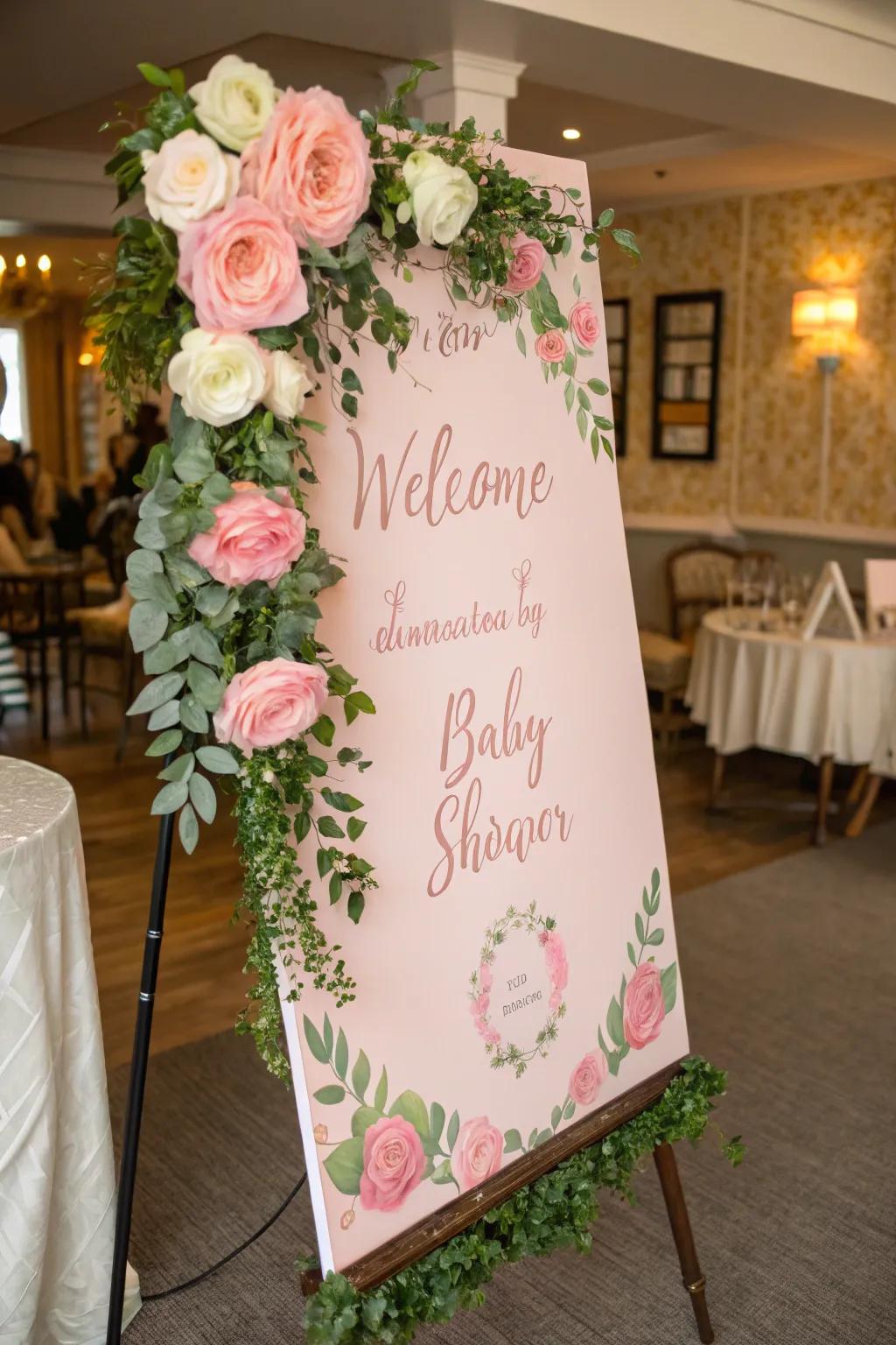 A floral welcome board establishes a visually breathtaking introduction.