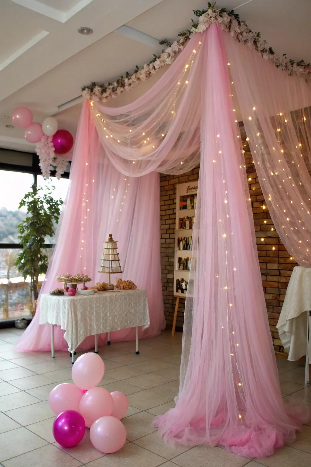 Sheer fabric adds an ethereal quality to any princess-themed event.