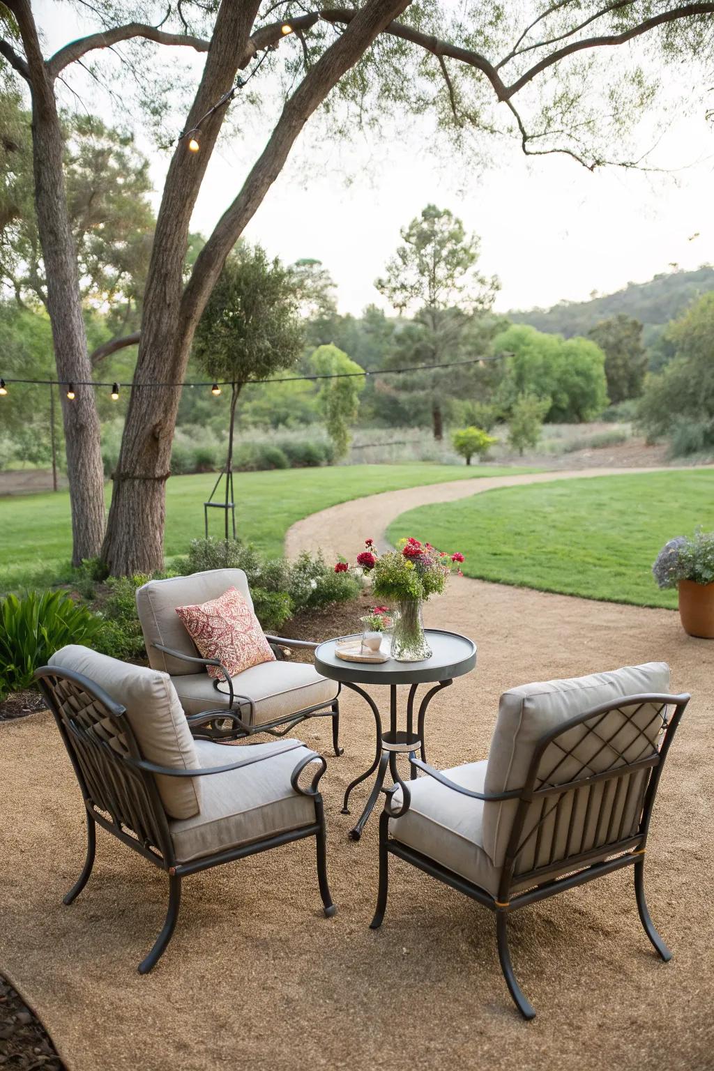 A snug spot atop crushed rock fines, perfect for moments of peace and morning coffee.