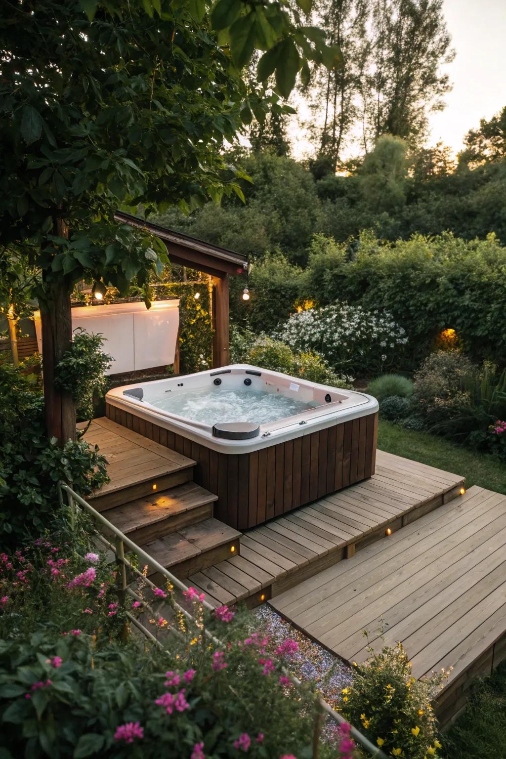A refined platform introduces sophistication to any spa tub arrangement.