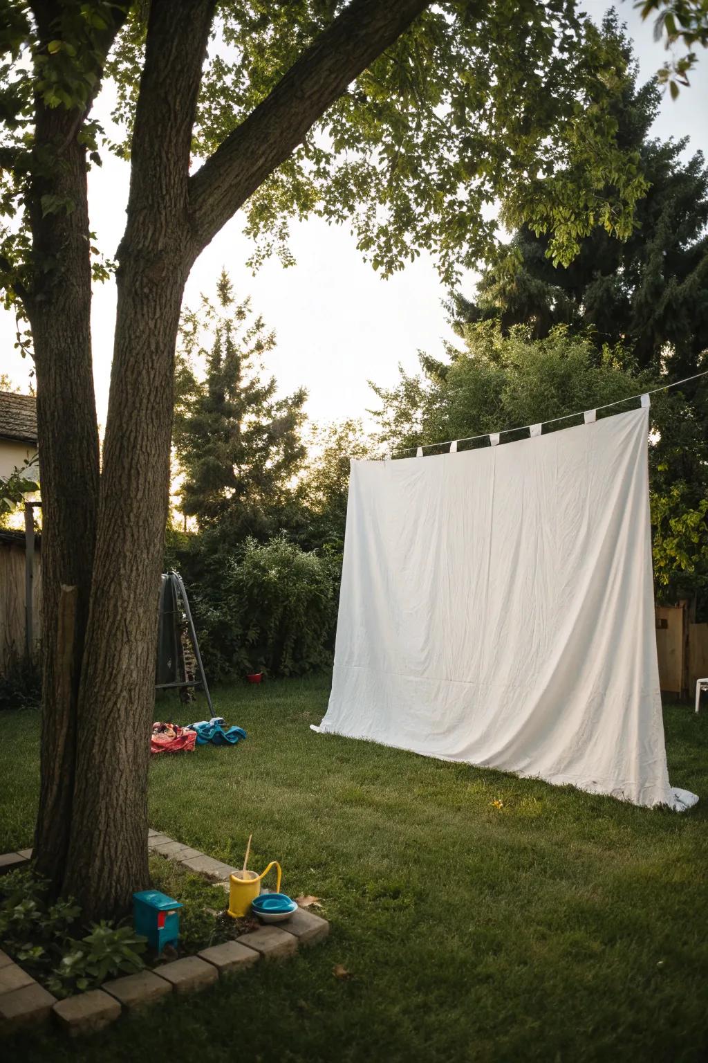A basic white sheet will work great as a DIY projector screen on a budget.