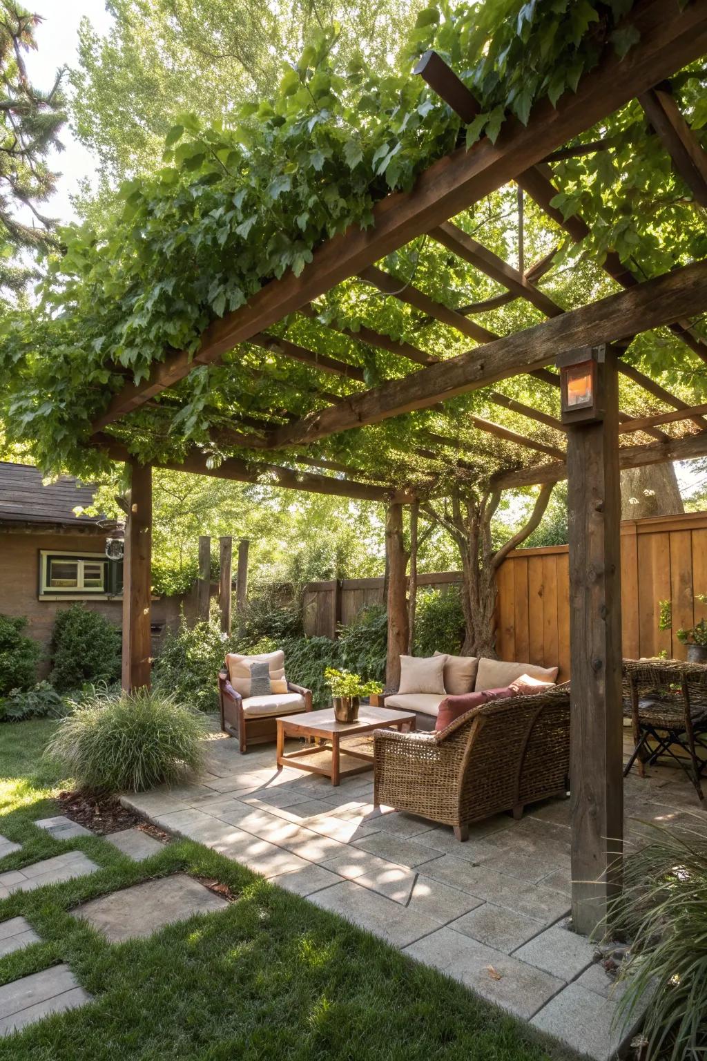 An overhead structure offers sophistication and shade to your outside space.