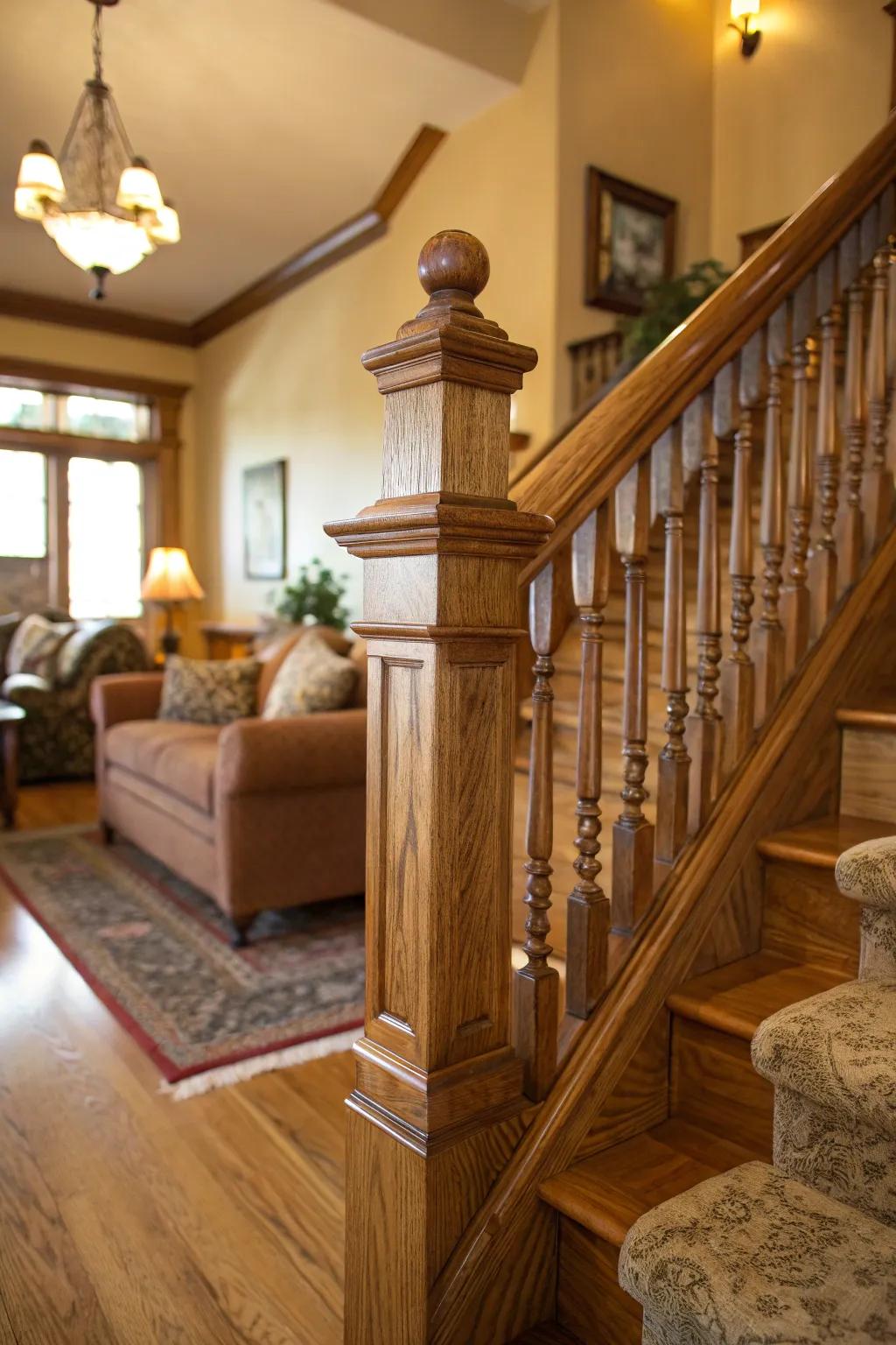 Timeless beauty with a traditional wood banister.