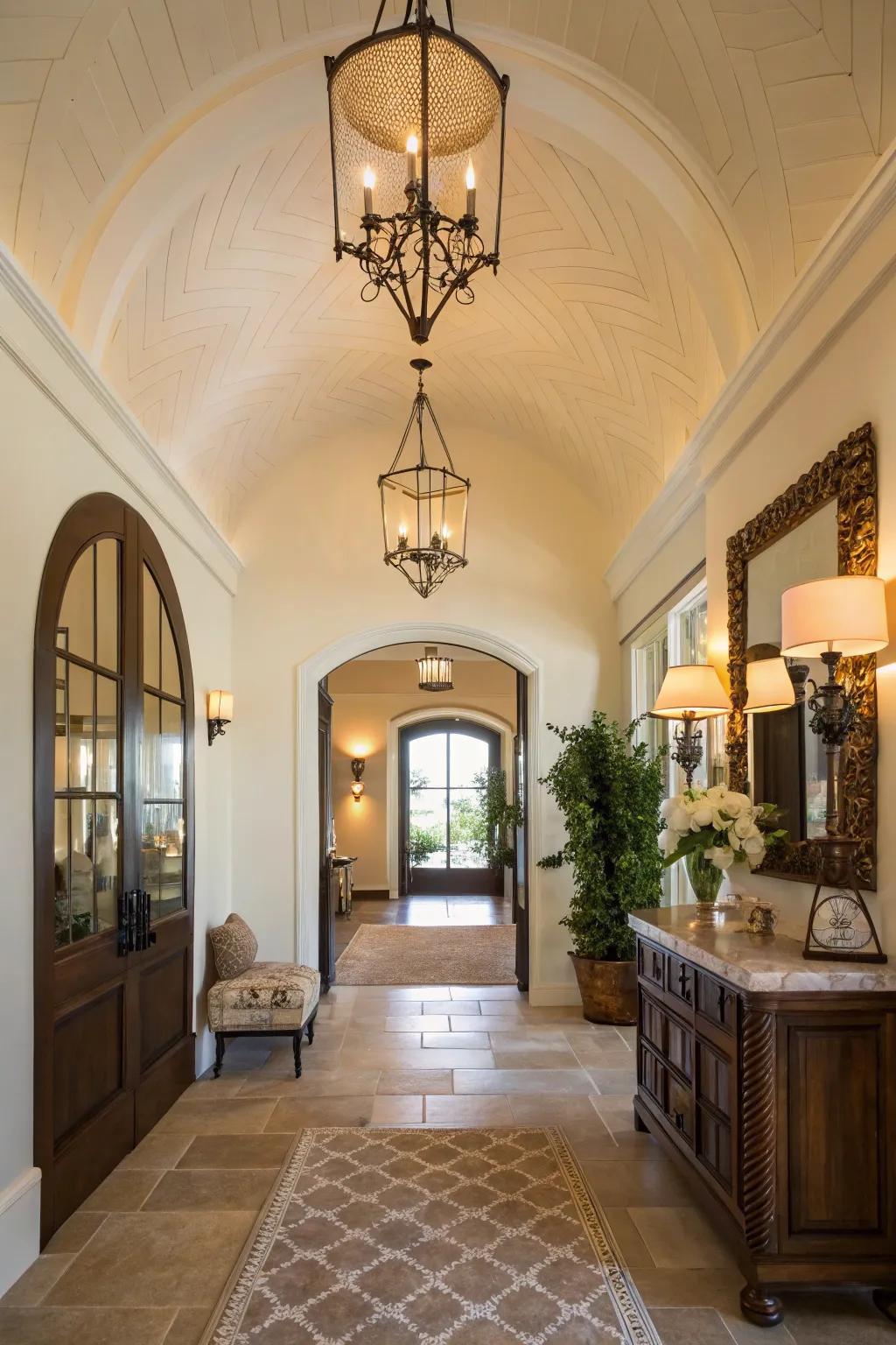 A sunlit entrance hall featuring an arched ceiling, delivering a grand welcome.