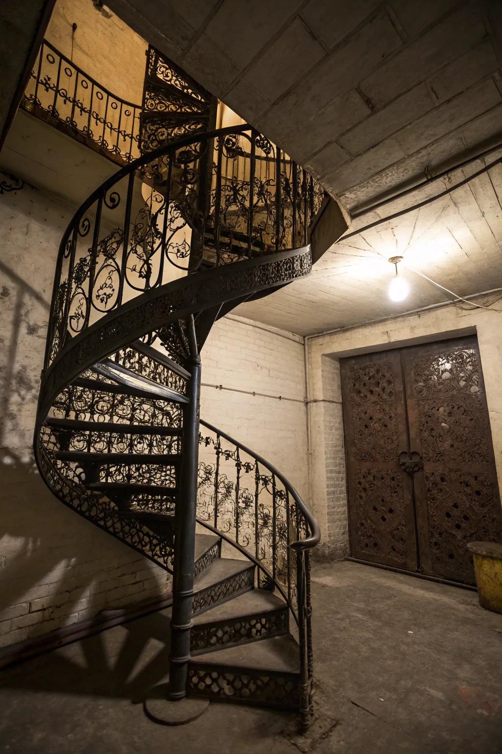 A steel twisting staircase is both dramatic and space-saving.