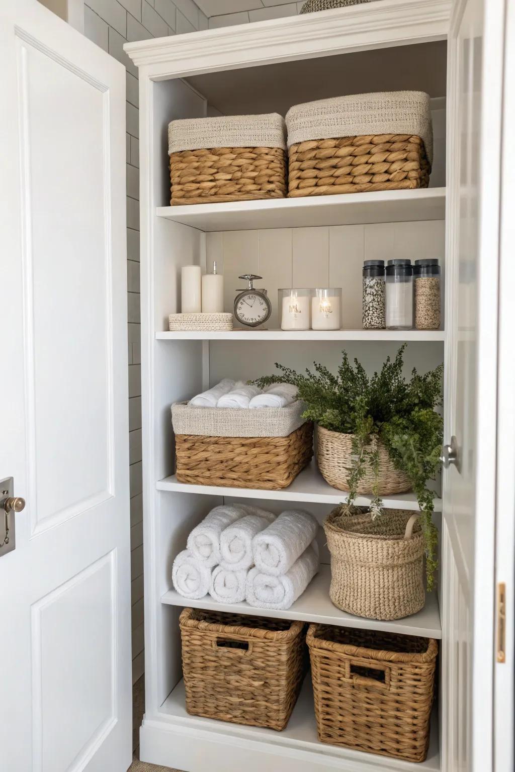 Bins serve dual duty: perfect for organization while adding a decorative accent.