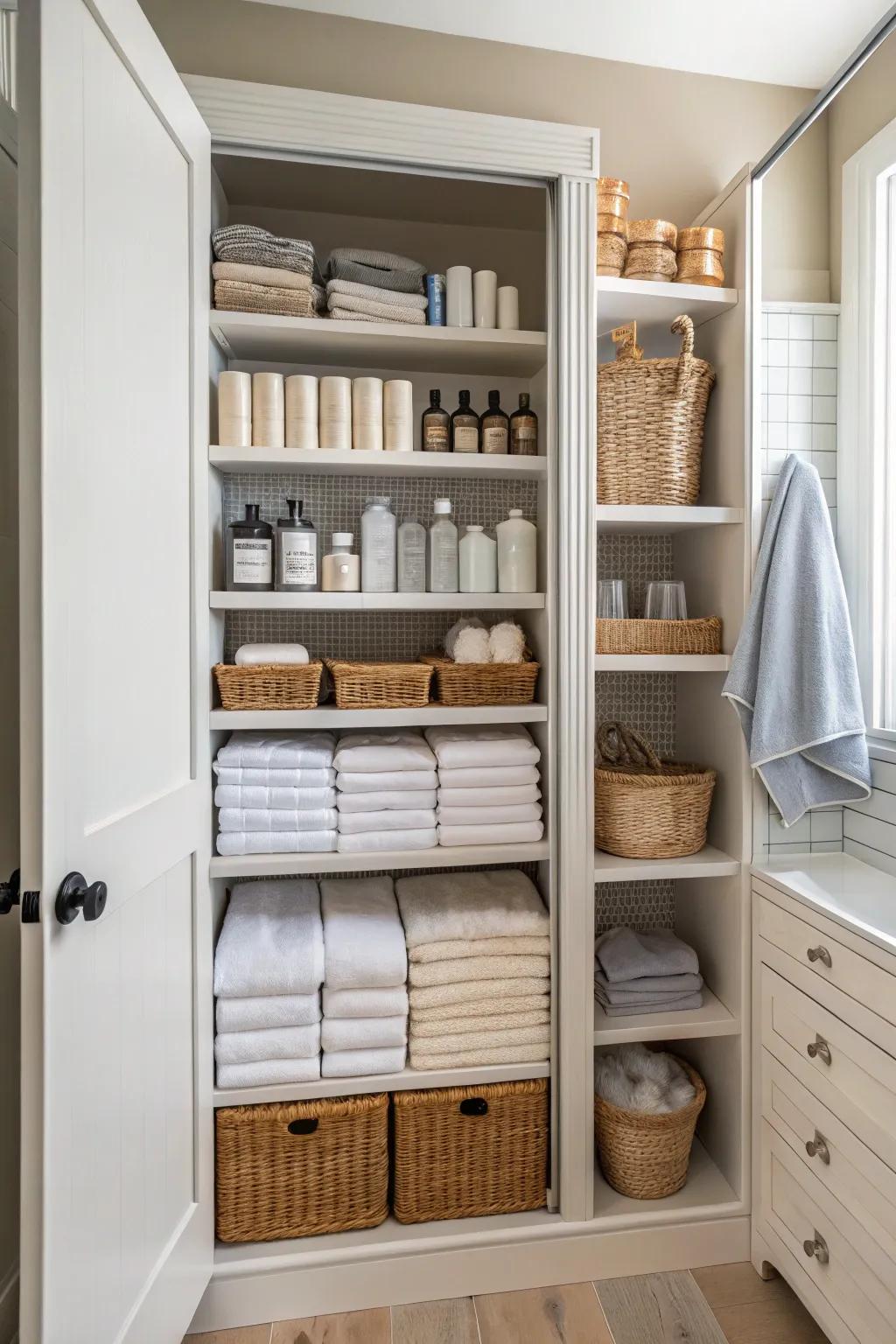 Utilize your closet's full height by implementing vertical storage.