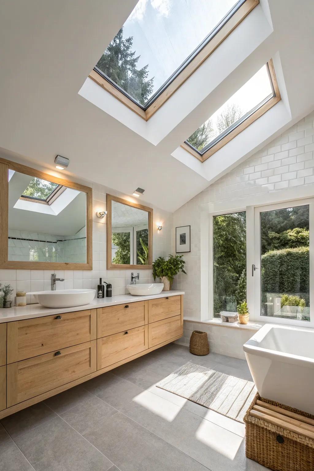Make the most of sunlight to brighten your bathroom, producing a welcoming and spacious setting.