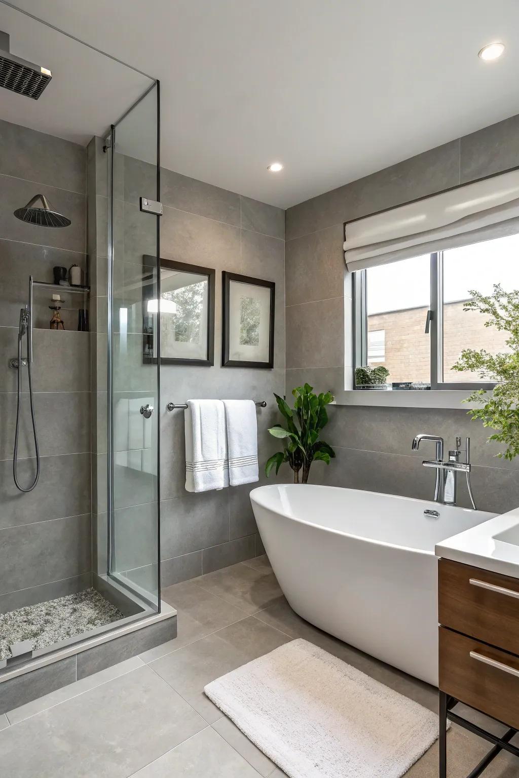 A minimalist bathroom featuring neutral shades and modern design.