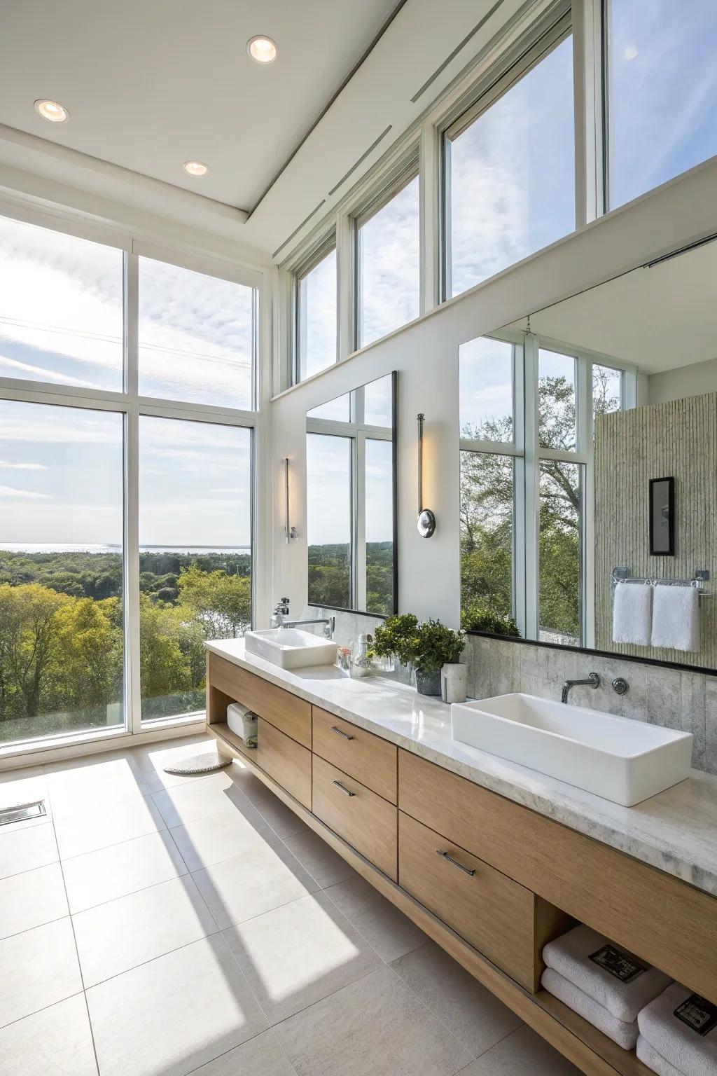 Invite the sunlight in to create a luminous and breezy bathroom setting.