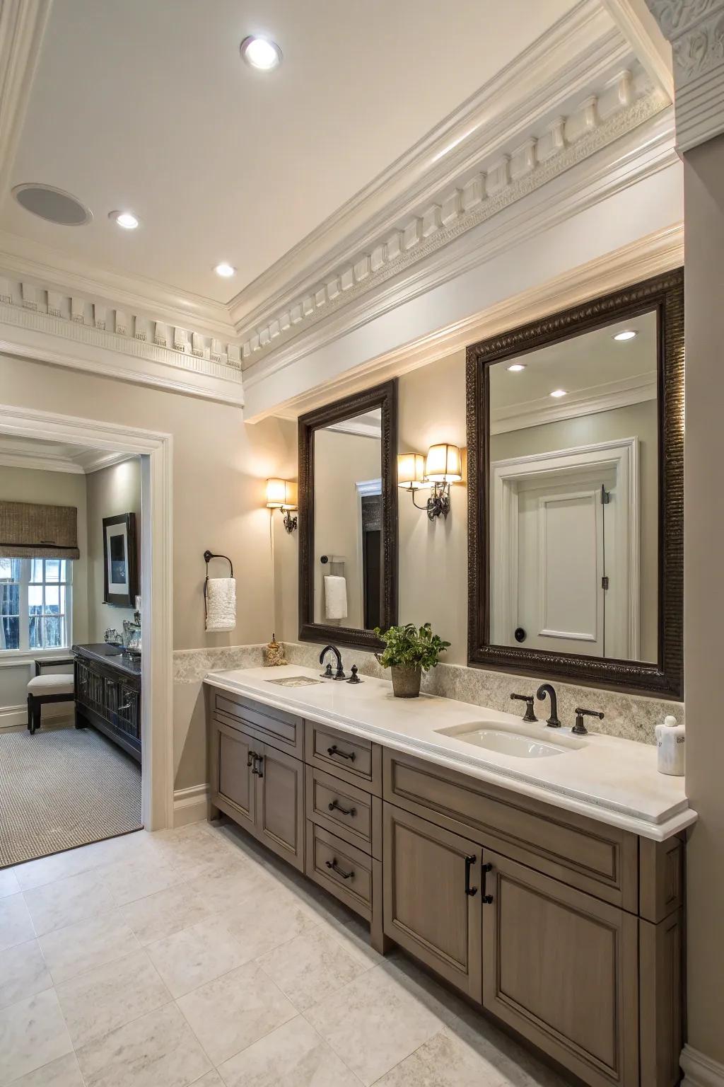 Wall-to-ceiling edging offers a sophisticated detail that revitalizes every washroom.