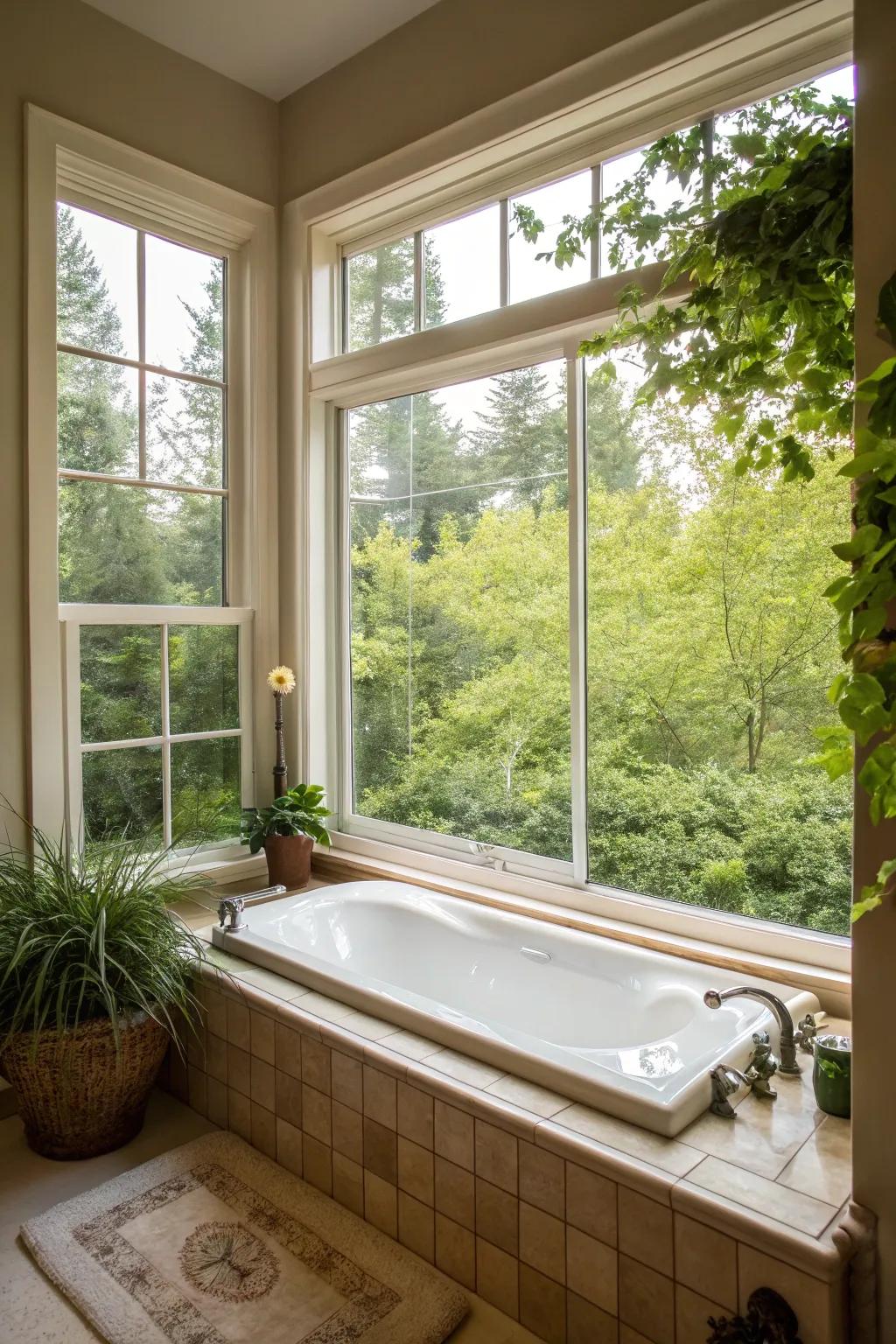 Marry the indoors with the outdoors by positioning your tub beneath a window.
