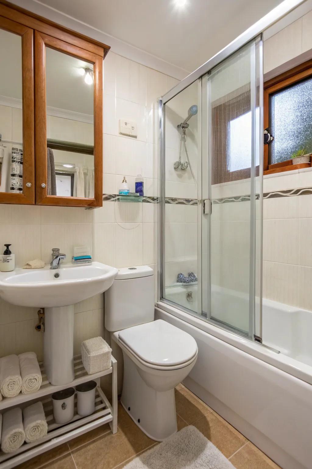 Sliding doors offer an excellent way to maximize space in compact bathrooms.