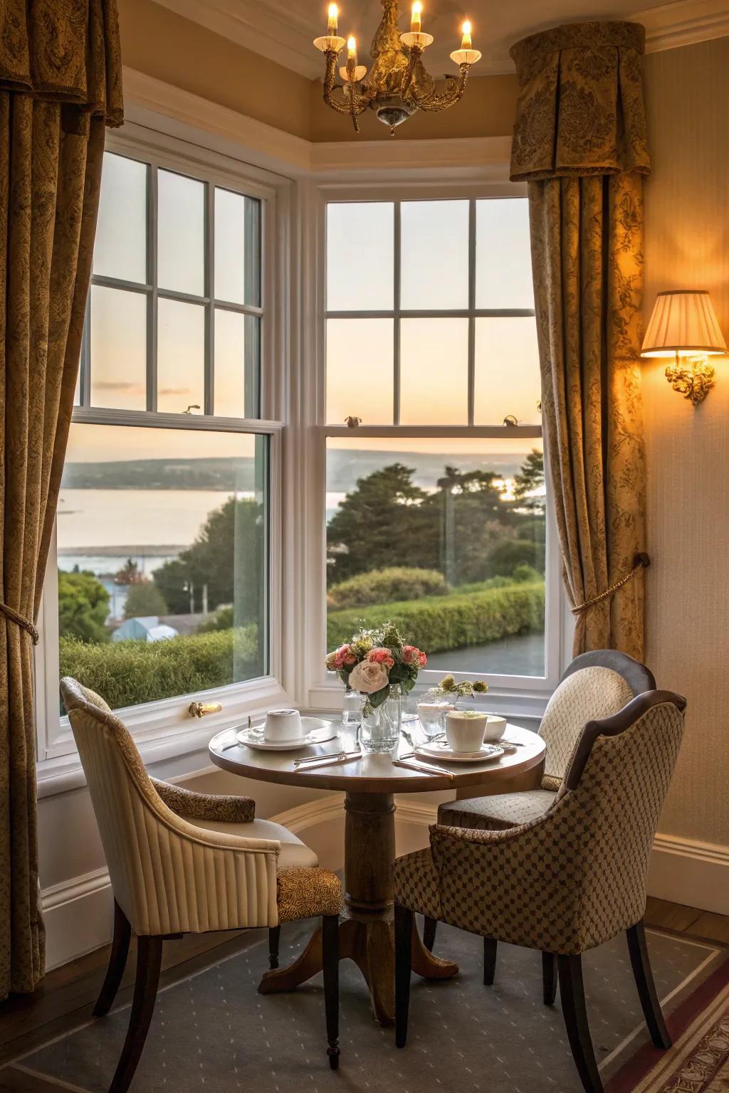 Delight in meals paired with a picturesque view by arranging a dining spot in your bay window.
