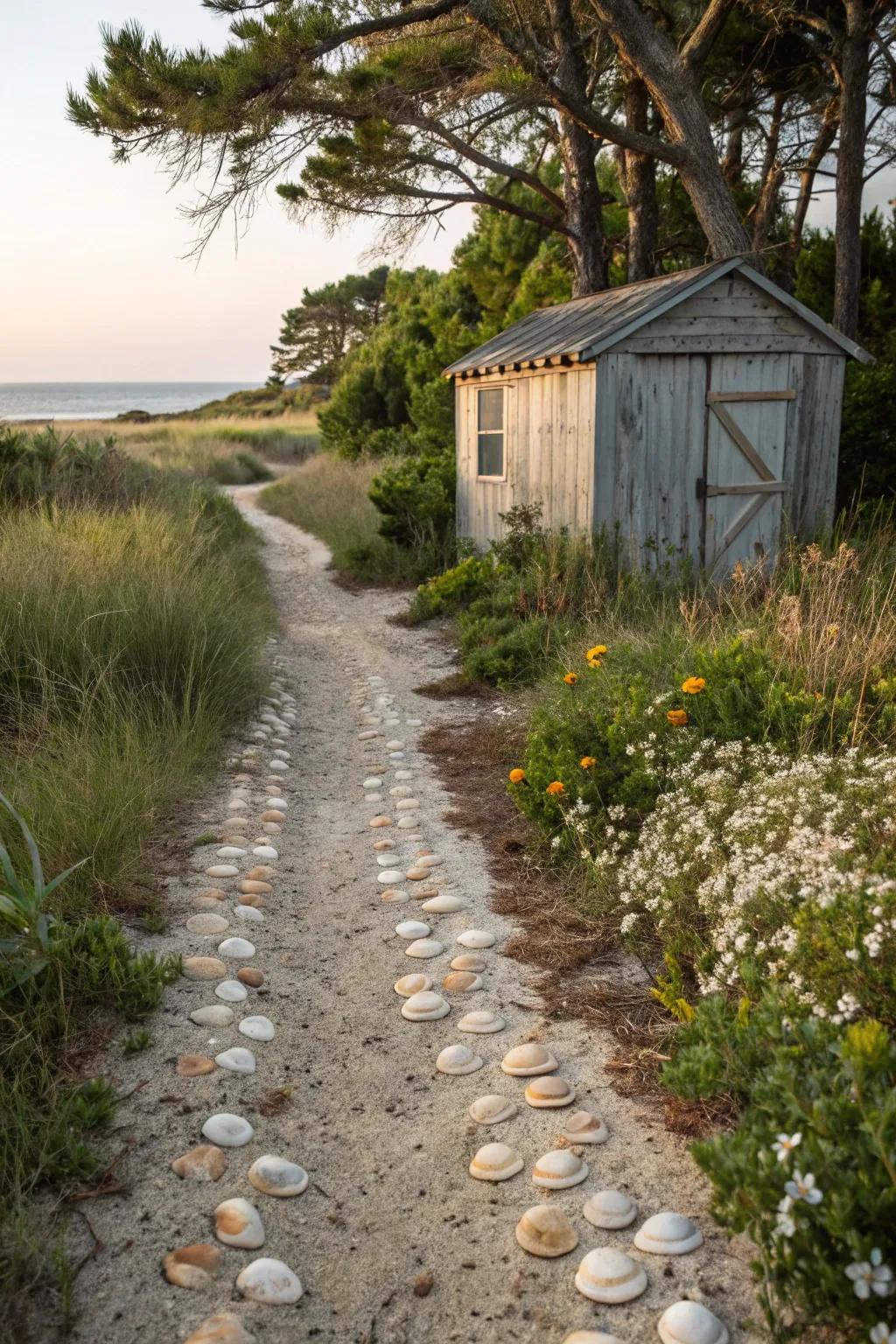 A delightful shell-lined path guides the way to a welcoming beach outbuilding.