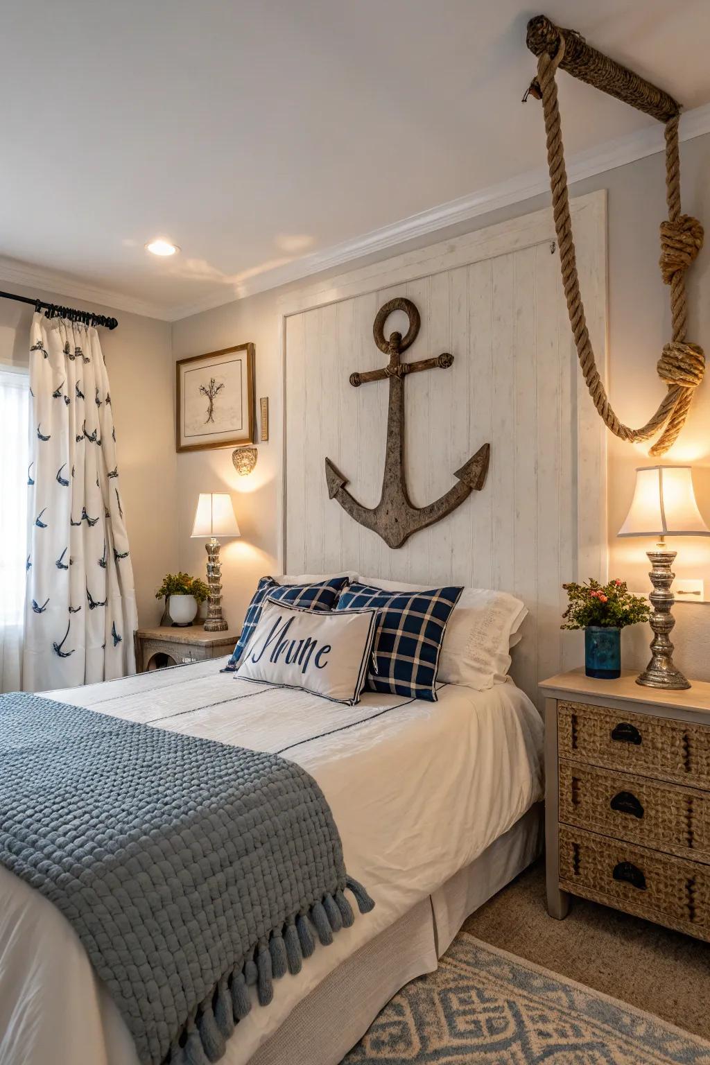 Marine decor contributes a fun element to your beach-inspired bedroom.