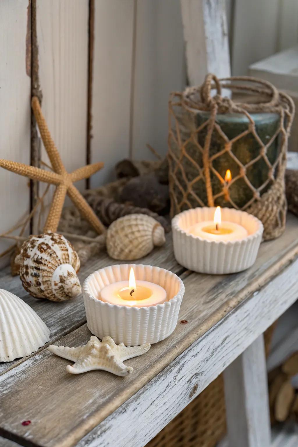 Fashion a snug coastal ambiance with seashell illumination vessels.