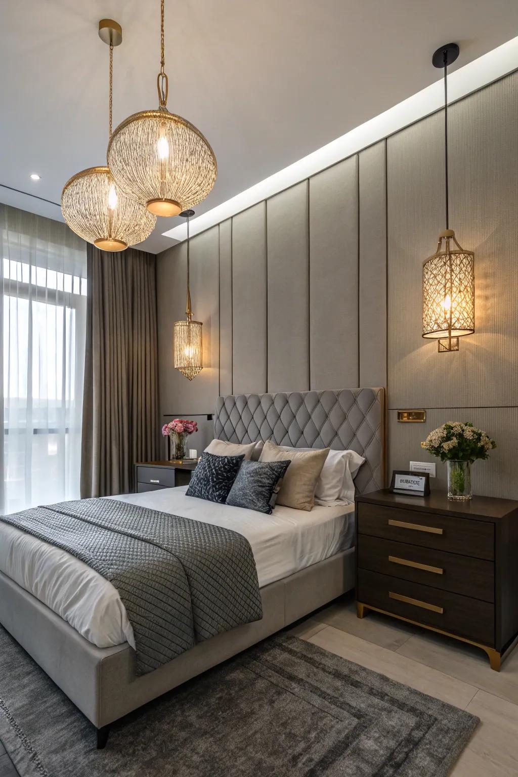 Pendant lights give a modern touch while optimizing space.