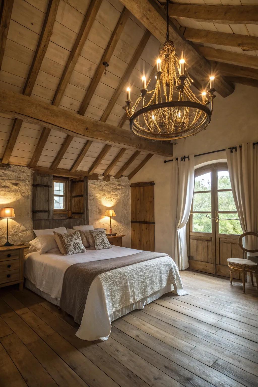 Infuse rustic charm with a wooden chandelier.