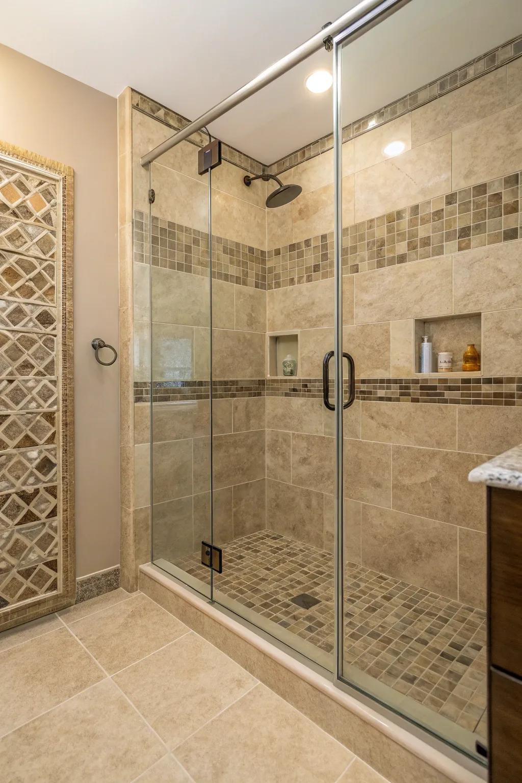 Combining textures infuses your shower area with depth and fascination.