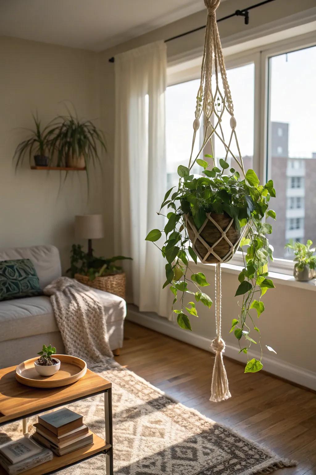 Elegant greenery holders are perfect for introducing plants without occupying floor space.