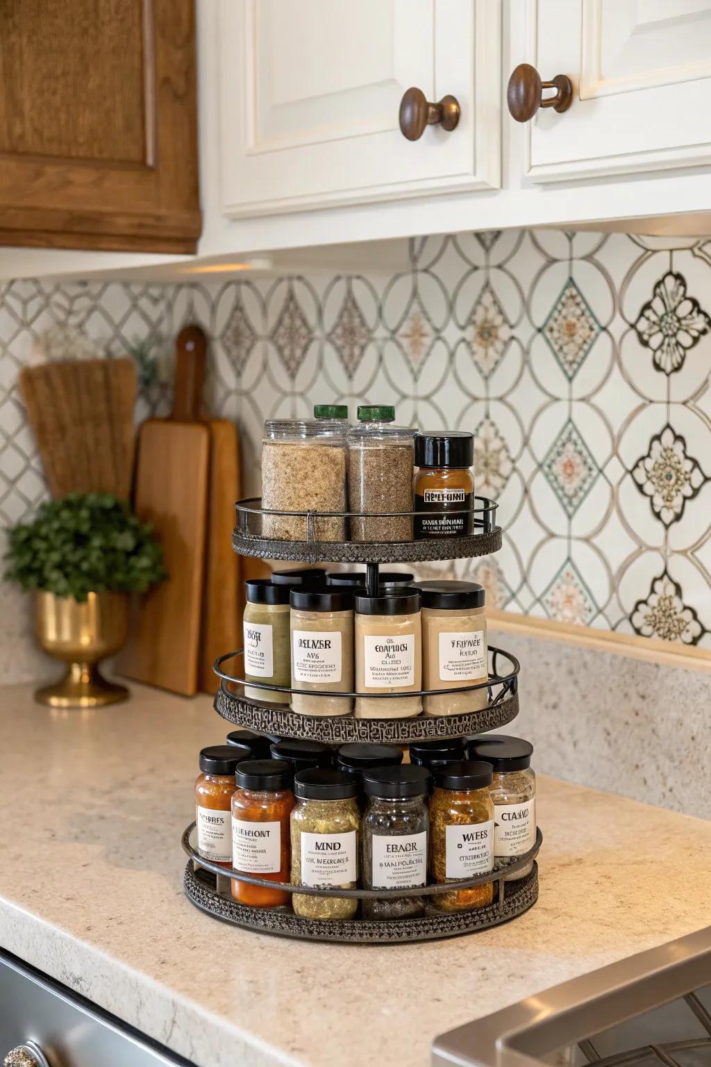 Multi-level racks for a stylish and tidy countertop.