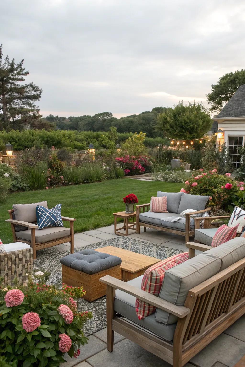 Flexible seating options offer both intimate settings and social comfort.