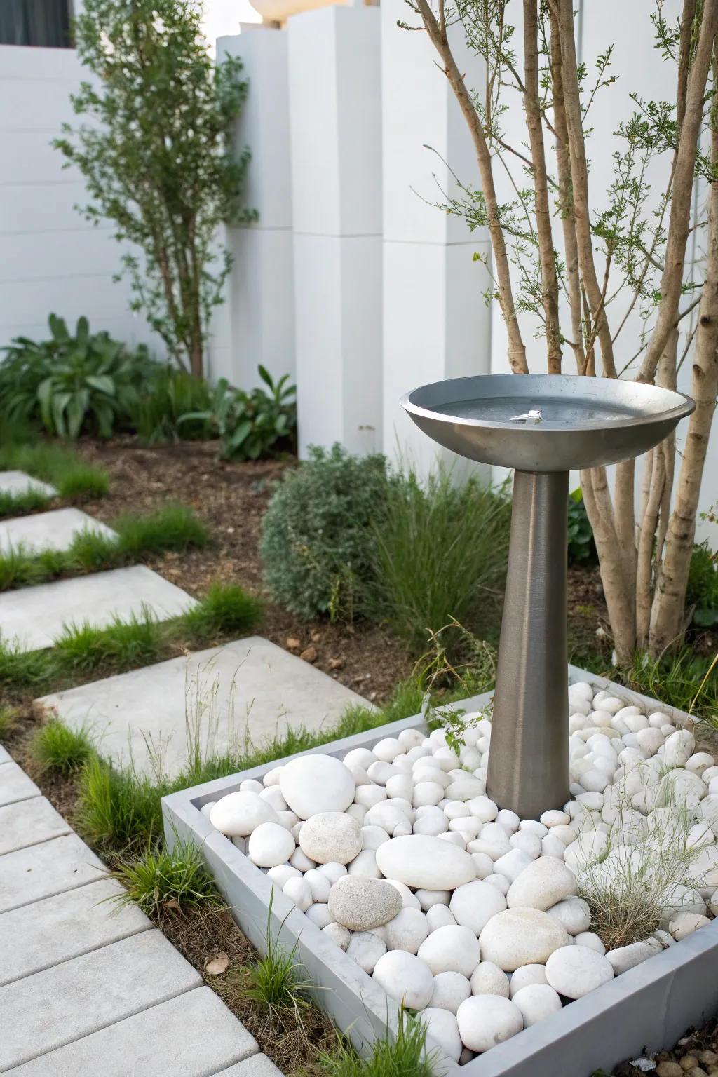 Embrace simplicity through minimalist bird bath design.