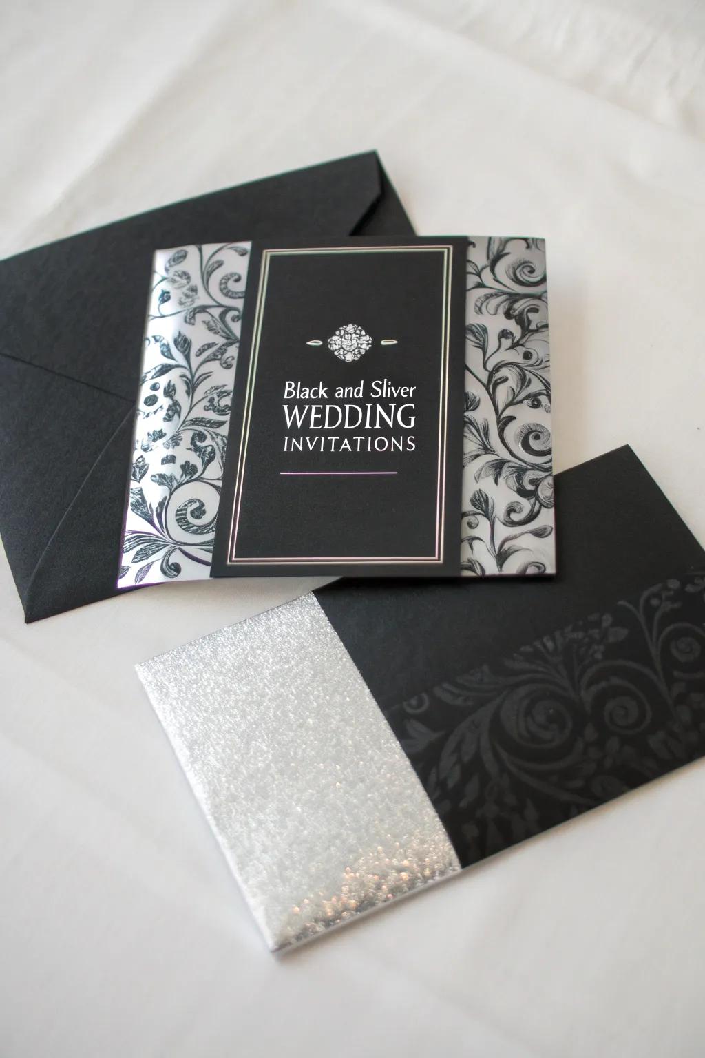 Sophisticated wedding announcements rendered in ebony and bright hues.
