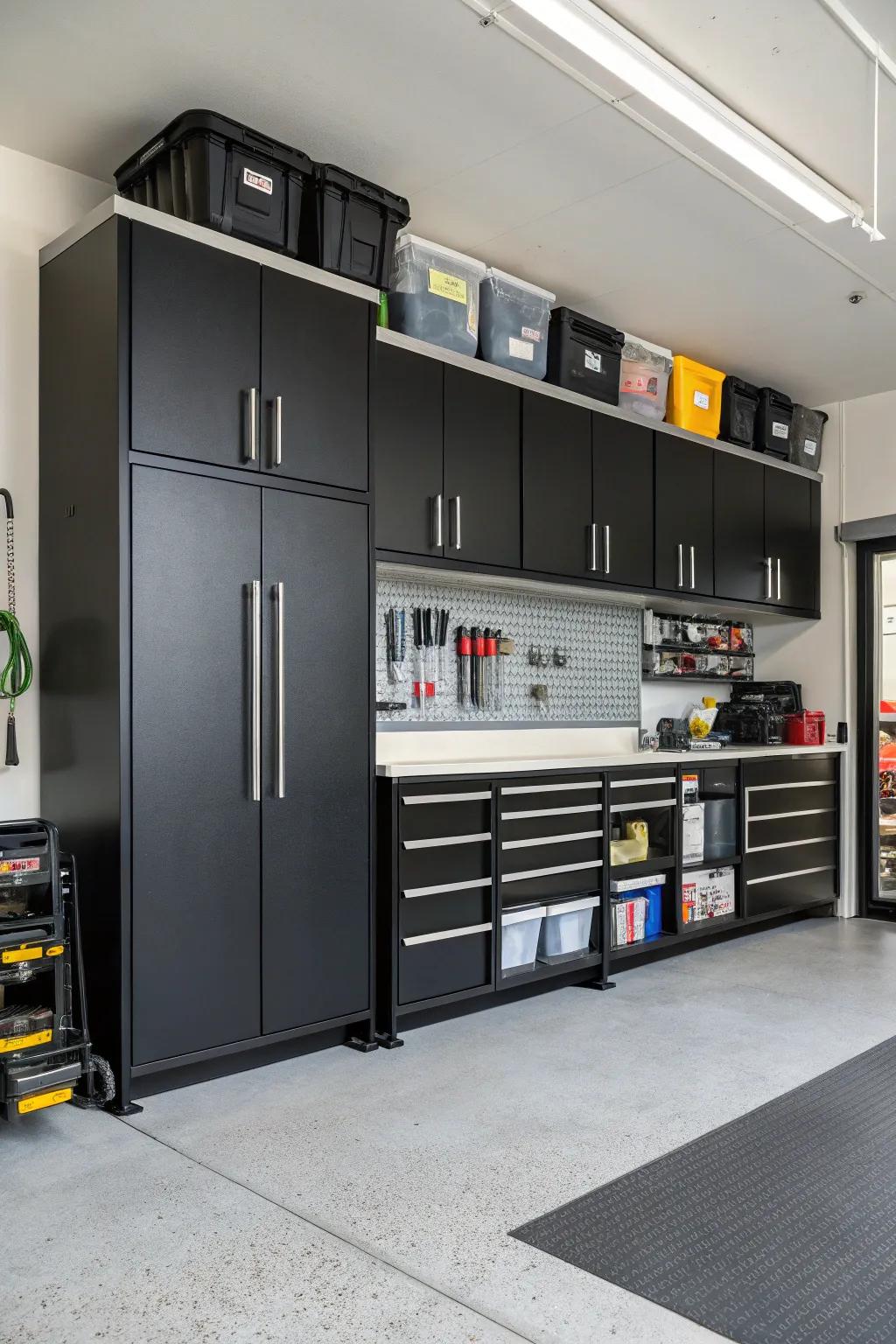 Effective dark units for a well-kept garage.