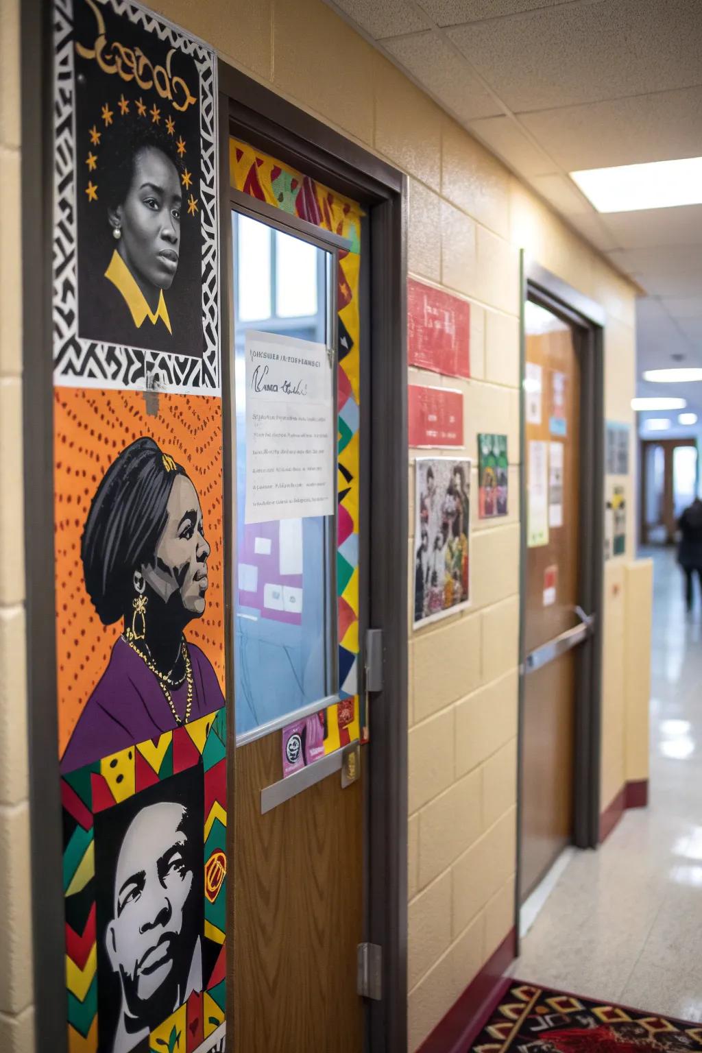 A colorful door displaying uplifting words from famous Black leaders.