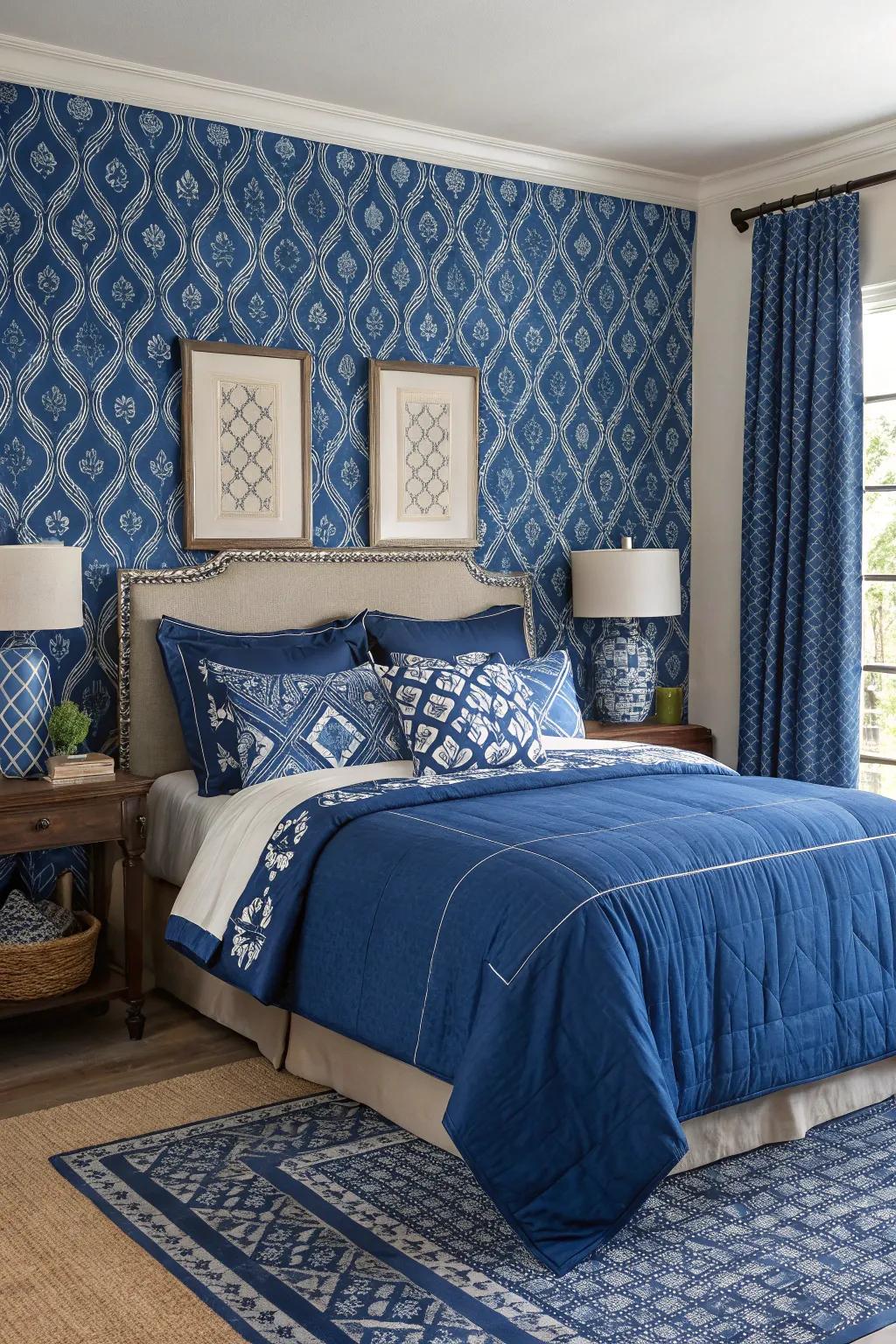 A striking blue feature wall can significantly enhance the room's visual appeal.