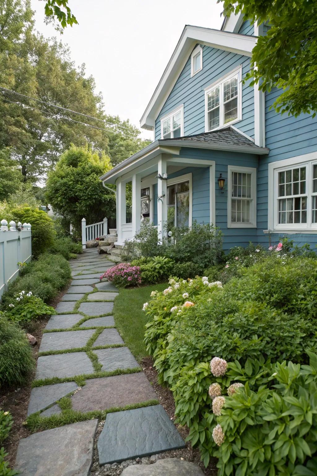 A stone walkway brings sophistication and allure to your entrance.
