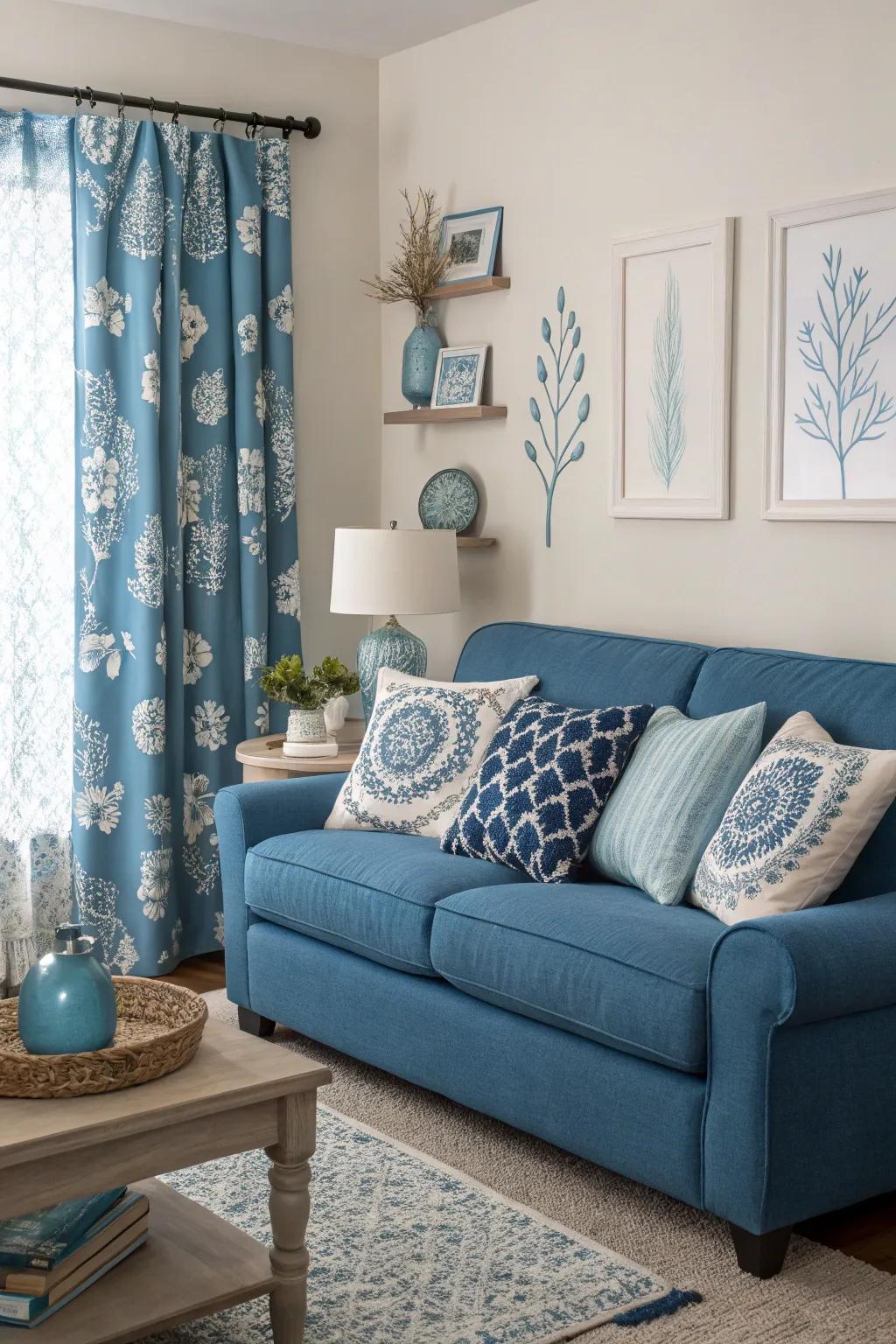 Utilize different shades of blue for a peaceful monochrome design.