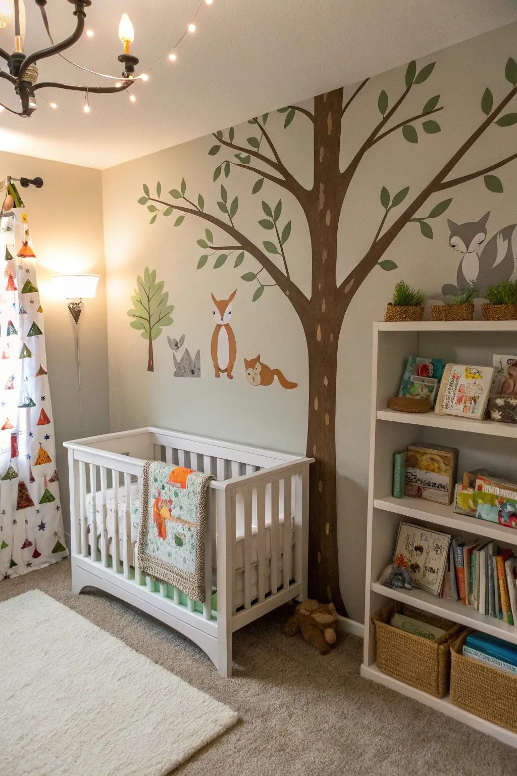 Design a forest-like retreat with woodland-inspired nursery décor.