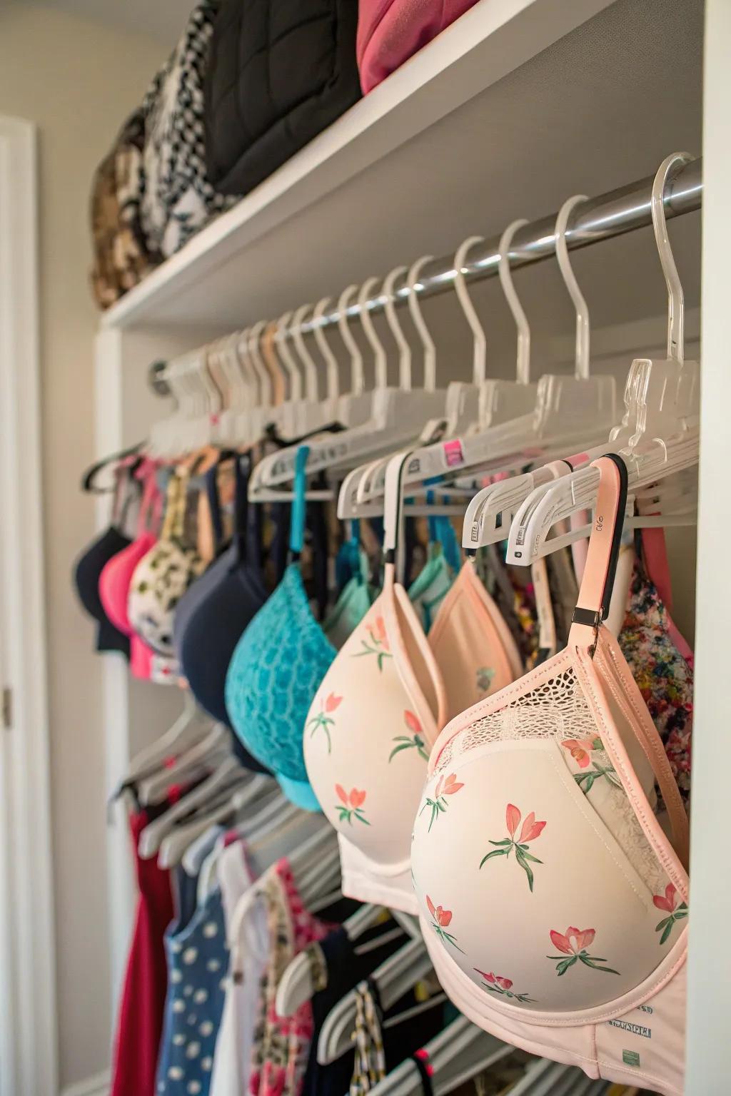 Protect the fit of your bras by hanging them on specialized hangers.