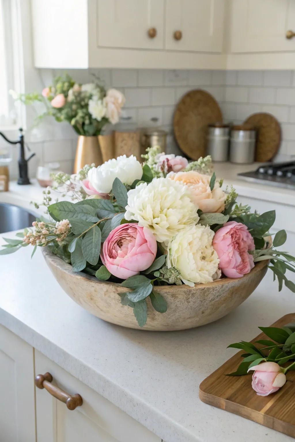 Spring blooms in a mixing container inject freshness into any area