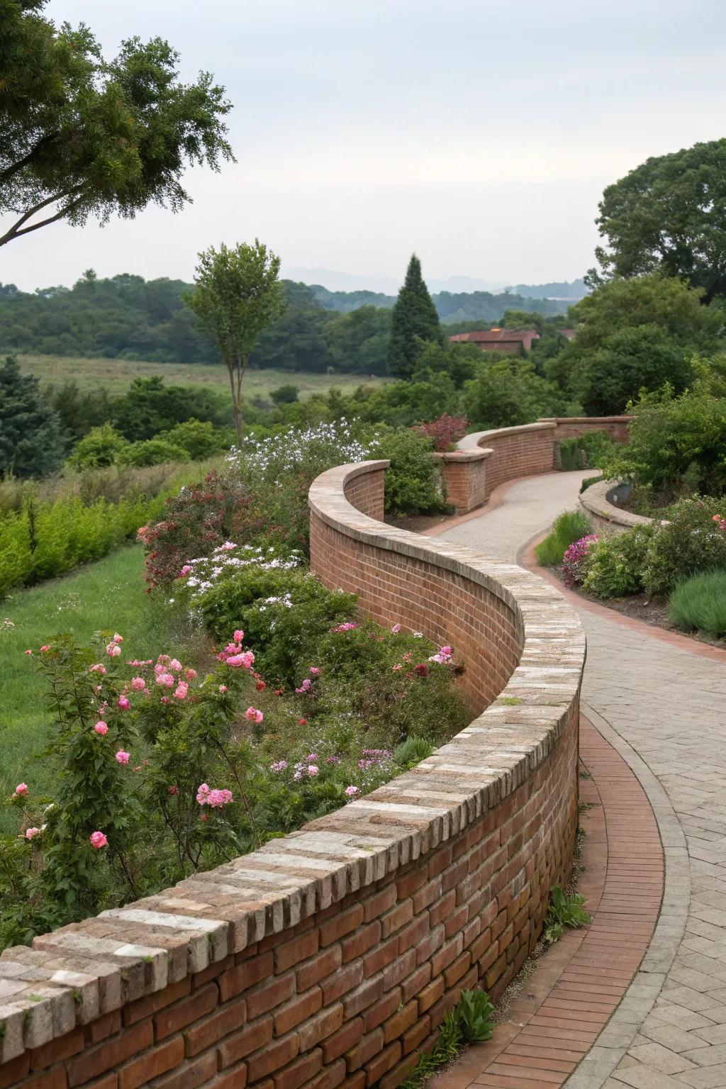 An elegant sculpted masonry border that adds fluidity to the garden.