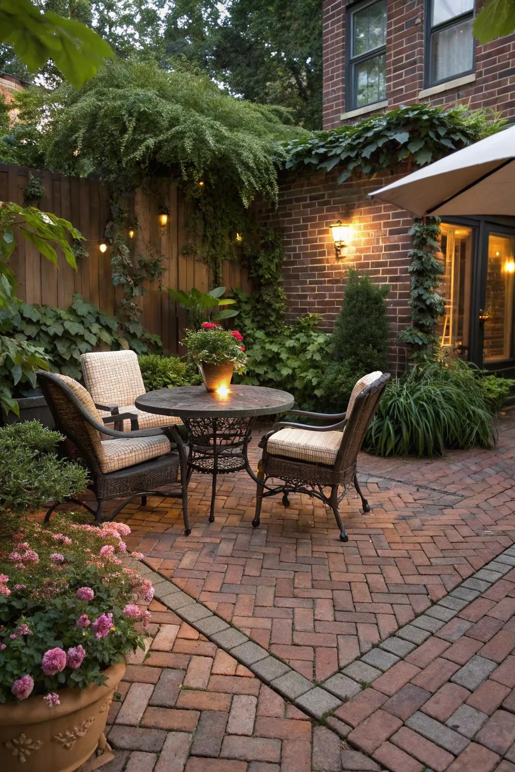 The basket weave layout presents a striking visual for any area.