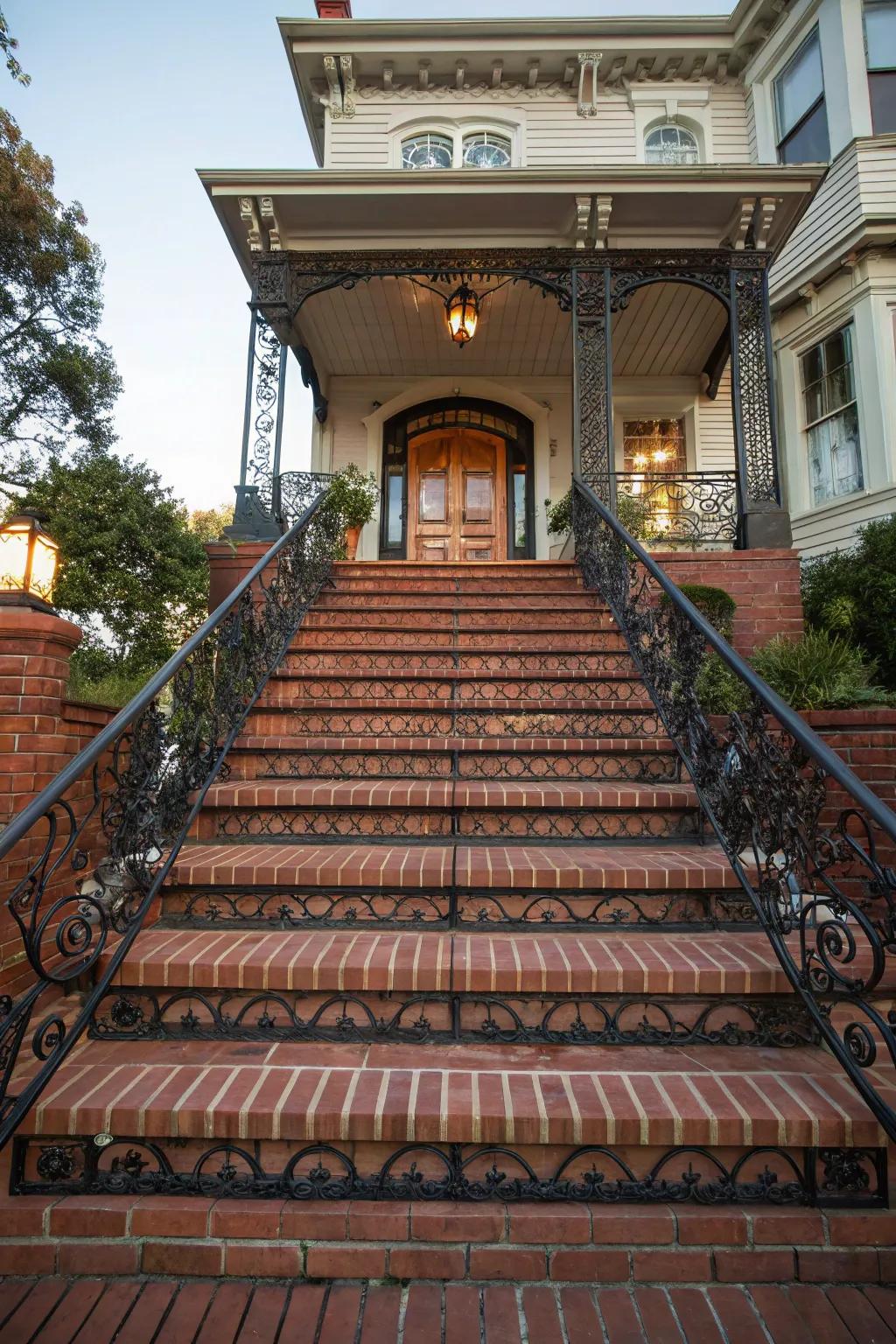Grand brick steps enriching a home's entryway.
