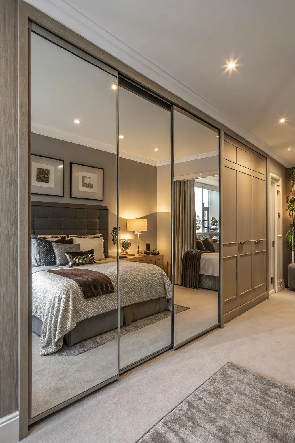 Mirrored sliding doors enrich depth and sophistication in any room.