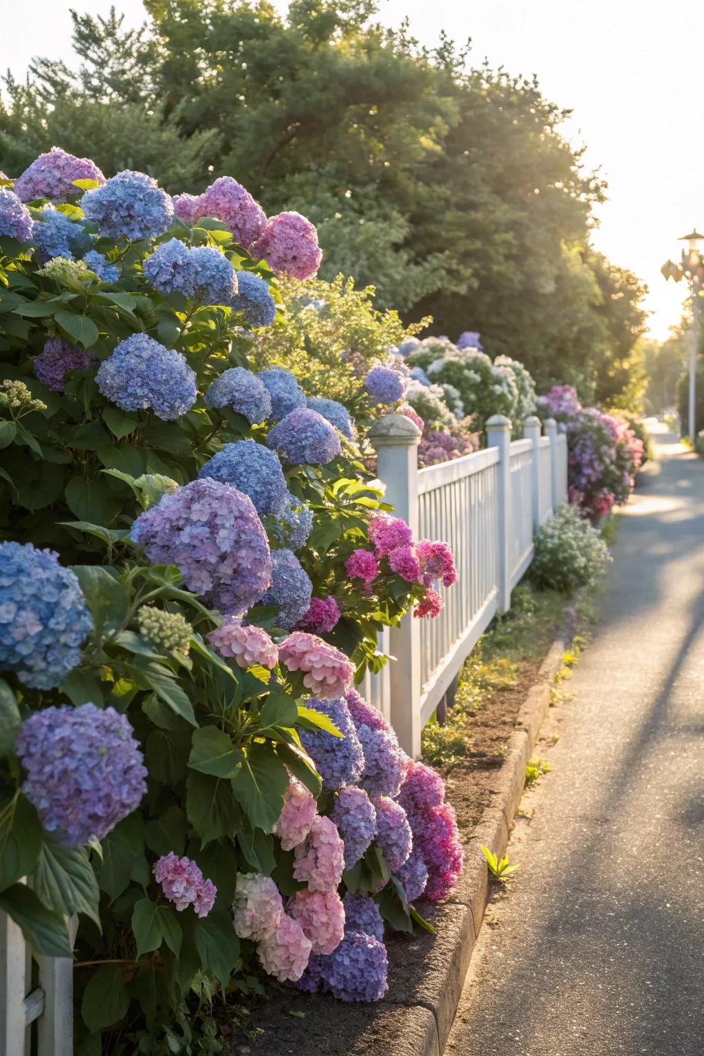 Flowering shrubs compose a vibrant, scented barrier.