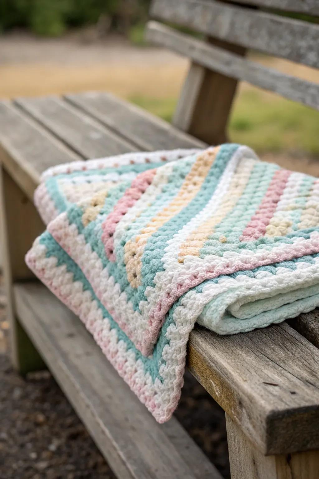 This blanket achieves a sleek aesthetic thanks to the simple single crochet border.