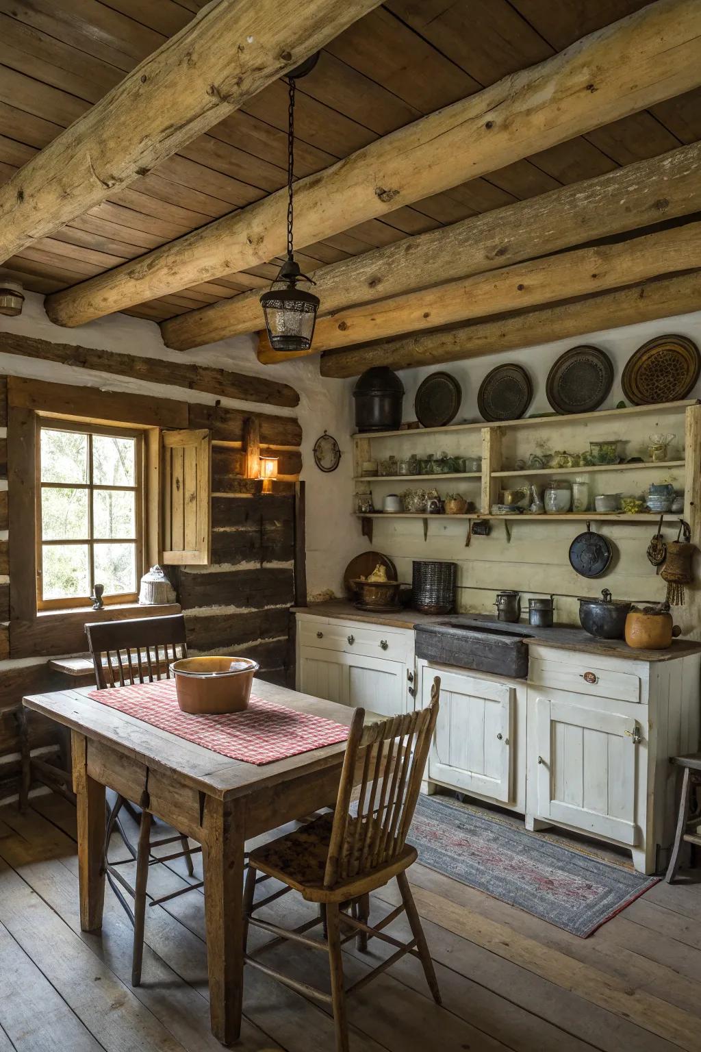 Support beams contribute an element of credibility to your cabin cooking space.